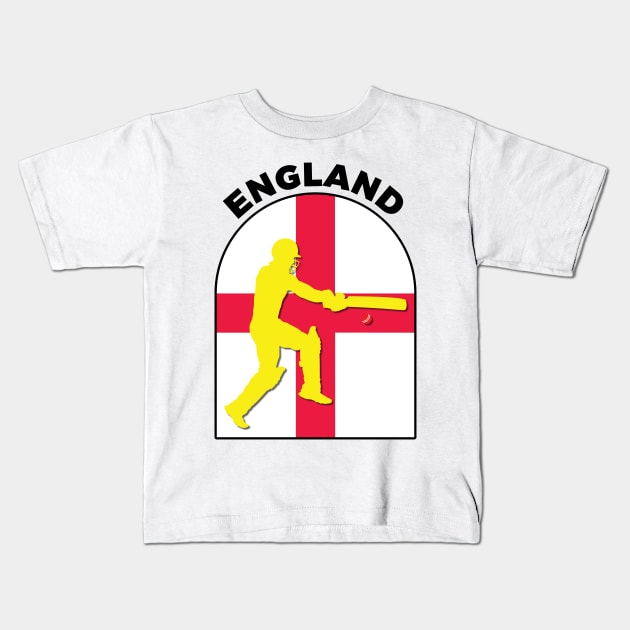 England Cricket Batsman England Flag Kids T-Shirt by DPattonPD
